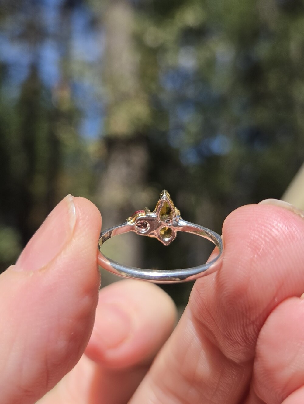 Tourmaline & Rhodalite Sterling & Gold Ring Sz6.5 - Picture 8 of 9